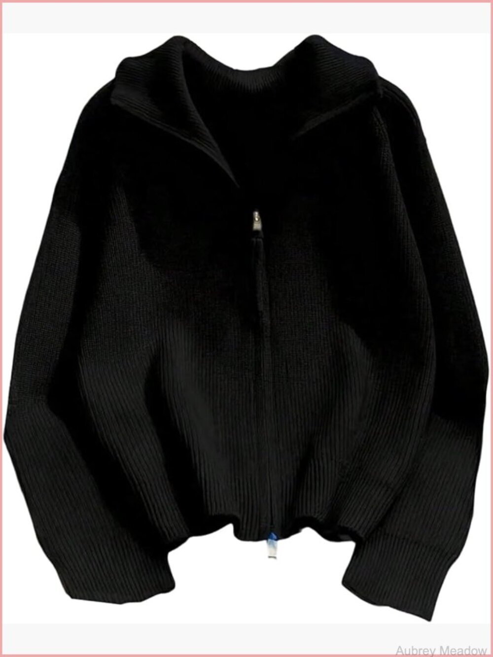 Ribbed Knit Zip Up Sweater Collared Long Sleeve Cardigan
